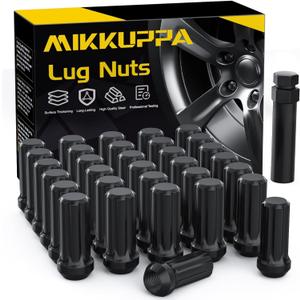 MIKKUPPA M14x1.5 Wheel Lug Nut - Replacement for Chevy Silverado 1500 2500, GMC, Ford, Ram, Aftermarket Wheel - 32pcs Black Closed End Lug Nuts with 1 Socket Key