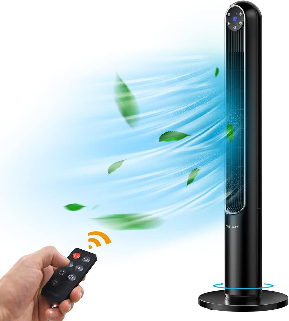 Tower Fan, 42-Inch Portable 80 Degrees Oscillating Fan with Remote, 3 Wind Modes, Smart Control Panel, 12H Timer, Quiet Bladeless Fan for Living Room, Bedroom, Kitchen, Office (Black)
