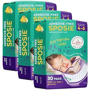 Sposie Overnight Diaper Booster Pads, Stops Leaks and Bedwetting, Original Adhesive-Free Absorbent Inserts, Helps Reduce Nighttime Changes and Rash, Use with Sizes 4-6, Made in U.S.A. 70 ct.