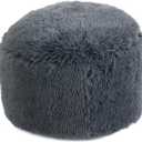 HOMBYS Unstuffed Ottoman Pouf Cover,Round Faux Fur Foot Stool, 16.5"x16.5"x12.5" Fuzzy Chair, Floor Bean Bag(No Filler),Foot Rest with Storage for Living Room, Bedroom, Office, Dark Grey Cover ONLY