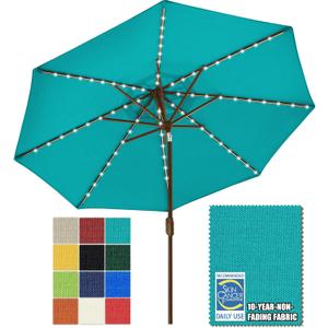 EliteShade USA 10-Year-Non-Fading 9ft Market Patio Umbrella, Commercial Grade Table Sun Umbrella with 80 Solar LED Lights, Crank Open, Windproof & UPF 50+ UV Protection for Garden, Deck, Pool, Backyard, Teal