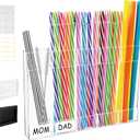 Straw Holder, Transparent Acrylic Straw Dispenser with Double Sided Adhesive Tape and Stickers,Organizer for Cupboard Reusable for Kitchen Counter (Transparent)