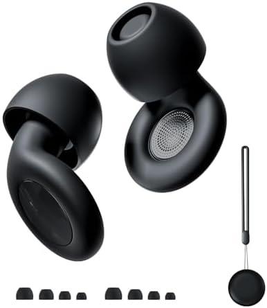 BAILUZUN 30dB Reusable Noise Cancelling Ear Plugs for Sleeping, Travel, Focus, Work, Concerts - Silicone Hearing Protection Earplugs with 8 Ear Tips, Storage Case and Lanyard (Black),Set of 2