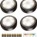 Puck Lights with Remote Control, Wireless LED Puck Light for Kitchen,Battery Operated Under Cabinet Lights, Under Counter Lighting Dimmable, Stick On Lights for Closet Black (4pack)