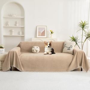 Couch Cover for 2-3 Cushion Couch, Non Slip Slipcover Chenille Couch Covers for Sectional Sofa, Sofa Covers Washable, Soft Sofa Furniture Protector for Pets and Kids, 71''x118'', Khaki