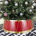 Christmas Tree Collar, 28.4" Festive Drum Design Tree Ring, Durable Plastic with Mirror Finish, Easy to Assemble and Clean, Pet-Proof Base Cover for 8ft Trees red / green