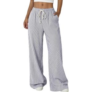 Acelitt Womens Wide Leg Palazzo Pants Casual Loose Lounge Pants Beach Trousers with Pockets (Small, Z-Black and White)