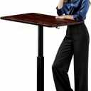 Mobile Small Standing Desk,Gas Spring Adjustable Height Rolling Portable Laptop Desk with Lockable Wheels, Computer Workstation for Home Office, Dark Walnut, With 4 locking wheels