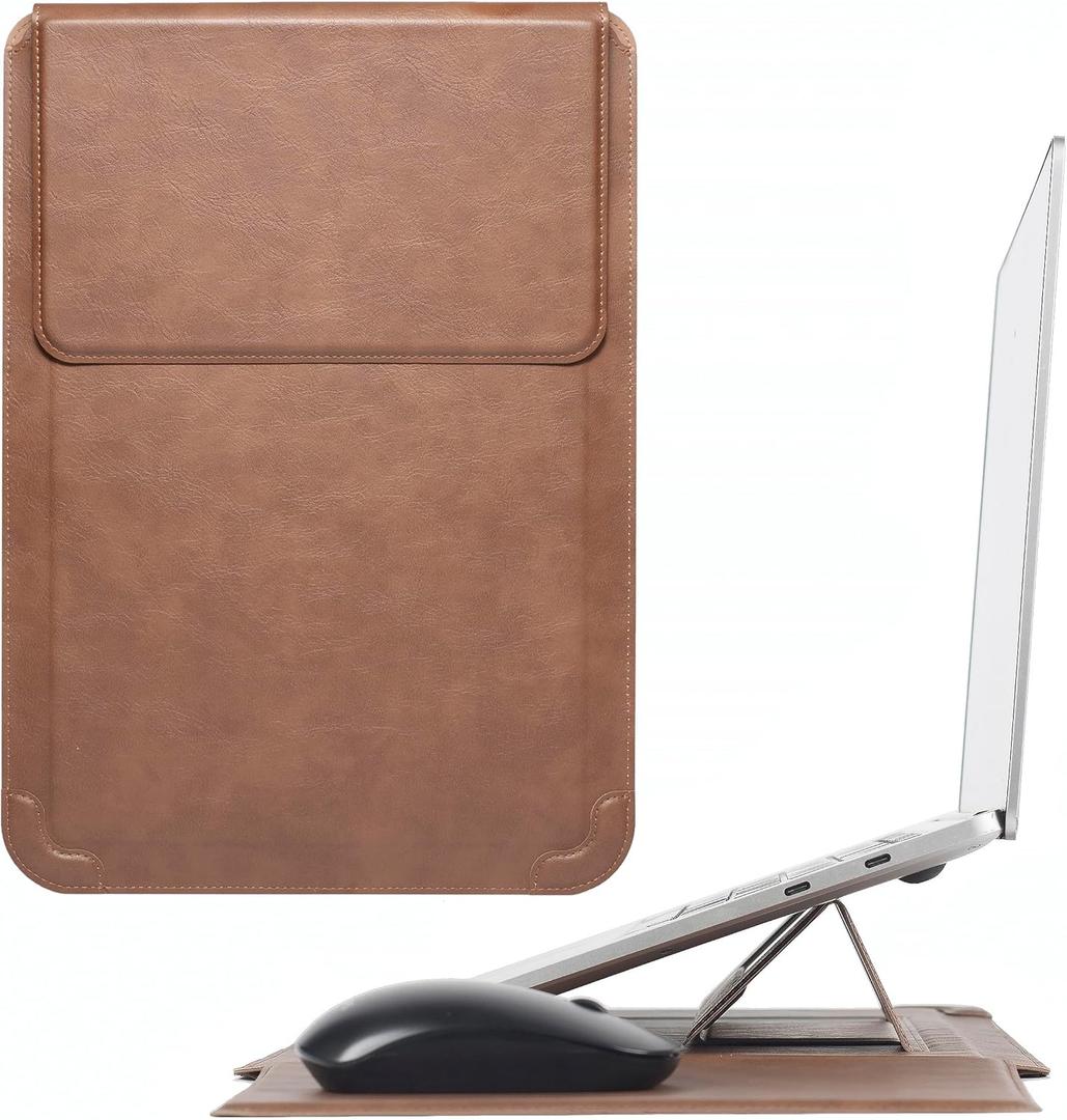 14 Inch Multifunctional Laptop Sleeve Case with Stand Soft Slim Cover for MacBook Pro/Air/ThinkPad X1/Dell XPS/Lenovo Yoga/HP Pavilion/ASUS Zenbook/LG gram/Chromebook 13.5" 13.6" 14.2" 14.5" (Brown)