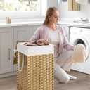 SONGMICS Laundry Hamper with Lid, 17.2 Gallon (65 L) Synthetic Rattan Clothes Laundry Basket with Lid and Handles, Foldable, Removable Liner, Goose Yellow ULCB165N01