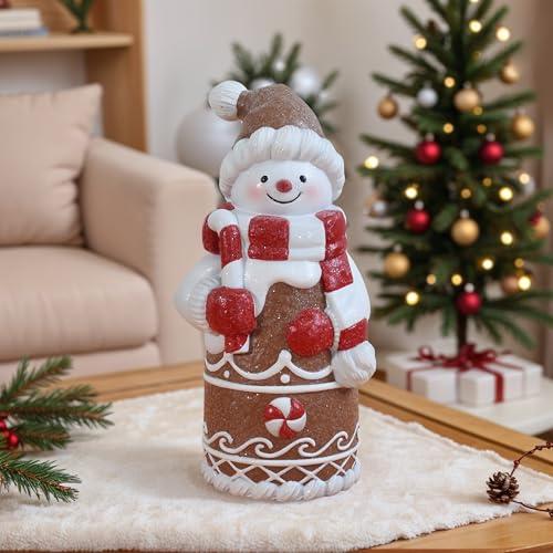 Sheaifun Gingerbread Christmas Decorations Indoor Snowman Christmas Decorations Resin Snowman Figurines Living Room Table Decor Gifts for Women 3 * 3.75 * 7.75 Inch