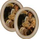 eletecpro 5x7 Vintage Picture Frame Set of 2 with Real Glass Cover, Oval Ornate Photo Frame, Display 5x7 Picture for Tabletop or Wall Hanging, White Home Decor for Gallery Art