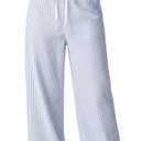 OPOIPIN Women's Striped Wide Leg Pants High Waisted Elastic Waist Casual Lounge Trousers with Pockets (Blue)