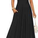ZESICA Women's Summer Short Sleeve Maxi Dress 2025 Casual Crewneck Pleated A Line Flowy Long Dresses with Pockets