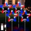 4th of July Decorations Red White and Blue Light, 4PCS Big LED Neon Star Pathway Lights Outdoor, Patriotic Garden Stake Lights with 8 Modes Waterproof for Independence Day Yard Lawn Decor