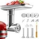 Stainless Steel Meat Grinder Attachment for KitchenAid, Dishwasher Safe Food Grinder with Sausage Stuffer, Fits KitchenAid All Models, Includes 4 Grinding Plates & 3 Tubes (Heavy Duty Silver)