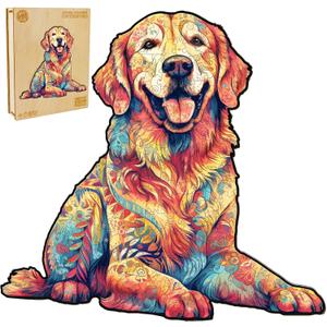 WOODBESTS Wooden Puzzles for Adults - Loyal Golden Retriever, Dog Wooden Jigsaw Puzzle, Unique Animal Wood Puzzles Adult, Xmas Gifts for Puzzle Lovers(300 Pcs, L, 15.7"x14.9")