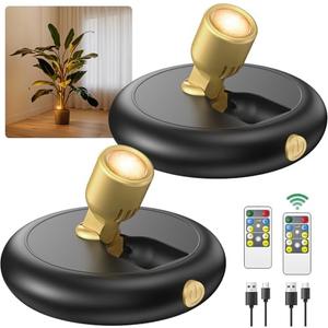 Ler0ktr Rechargeable Battery LED Spotlight Indoor: Wireless Mini Art Accent Spot Lights with Timer Remote - Small Dimmable Uplight for Plants Display Painting Dartboard Artwork Portrait Closet