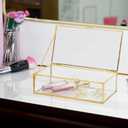 ZEXALOR Clear Glass Decorative Box for Organizing Photos, Jewelry, Small Items - Golden Dresser Drawer Organizer, Transparant Small Storage Bin Container with Lid (Upgrade, 8x4,3x2,3")