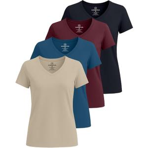 Real Essentials 4 Pack: Women's Classic-Fit Cotton Short-Sleeve V-Neck T-Shirt (Medium)