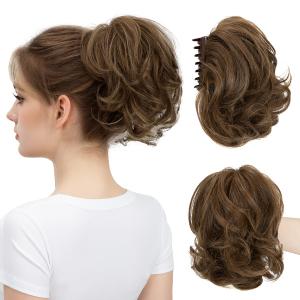 Claw Clip Short Ponytail Messy Bun Hair Piece Bendable Hair Branch Extensions Fluffy Wavy Curly Synthetic Versatile Chocolate Hairpieces