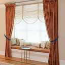Home Queen Hand Braided Curtain Tieback, Buckle Drapery Curtain Tie Back, 4 Rope Belt Curtain Tie with 4 Metal Hooks, Navy