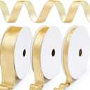 Yunlly 3 Rolls Christmas Velvet Wired Ribbon 0.6, 1, 1.5 Inch Double Sided Velvet Christmas Wired Ribbon for Tree Decoration Gift Wrapping Crafts Wreaths Supplies, Total 30 Yards(Gold and Gold)