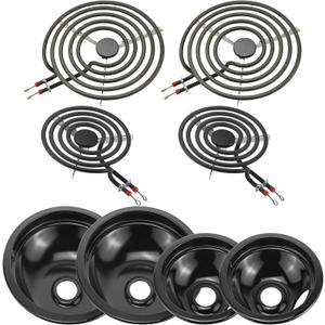 5304430149 5304430150 Black Porcelain Stove Drip Pans & MP22YA Electric Stove Burner Element Compatible with Frigi-daire Ken-more Tap-pan, Stove Element Replacement 318067041 318067051 by Fetechmate