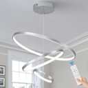 3 Ring Modern LED Chandelier Silver Dimmable Round Chandeliers, LED Circular Pendant Light Fixture with Remote Control for Living Room, Dining Room, Office, Entry, Bedroom