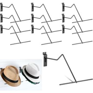 Zonon 10 Pack Slatwall Cowboy Hat Display Holder Western Cowboy Hat Display Rack Hooks Metal Slatwall Accessories Wall Mounted for Retail Shop Home Warehouse Organization (Black)
