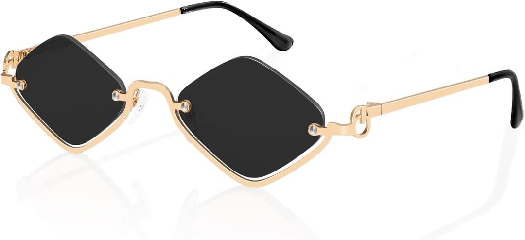 Retro Y2k Sunglasses for Women Men,Trendy Semi-Rimless Sun Glasses Irregular Narrow Gold Sunnies UV400