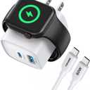 Charger for Apple Watch, USB C Charger Block, 3-in-1 20W Fast Charging, Portable Plug Travel Essential Charge for iWatch Ultra/SE/ 10/9/ 8/7/ 6, iPhone 16/16 Pro/ 15 Series, White