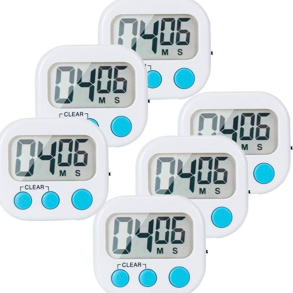 6 Pack Digital Timer for Kids Teachers, Magnetic Countdown Kitchen Timers for Kitchen, Study, Work, Classroom, Exercise Training, Outdoor Activities, White