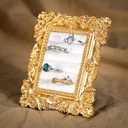 Liliaafar Vintage Ring Holder Rectangle Gold Ring Wedding Display Suede Jewelry Box Stand Frame Earring Tray Anniversary Engagement Baroque Organizer Photograph Prop for Women Birthday Christmas Gift
