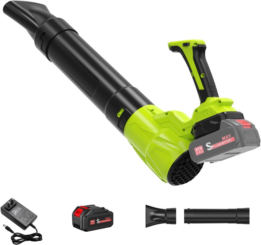5 Speed Leaf Blower Cordless with Battery and Charger & Extended Nozzle, Lightweight Handheld Powerful Electric Leaf Blower, Leaf Blowers for Lawn Care, Patio, Dust, Blowing Leaves(Green)