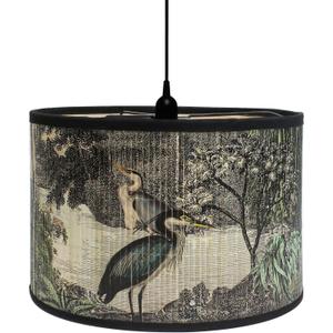 Retro Lamp Shade, E26/E27 11.8" x 7.9" Vintage Printed Art Deco Chandelier Cover Lampholder, Unique Drum Spider Japanese Tropical Funky Bird Decorative Bamboo Lampshade for Hanging Table Floor Light