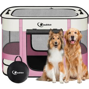 Dog Playpen,Cat Pet Puppy Pen,Portable Playpens for Dogs Indoor Outdoor Travel Camping Use,Foldable Dog Kennel Tent Crate for Rabbit Small Animals with Carrying Case (Pink, Large)