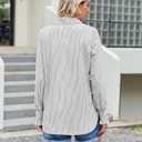 siliteelon Gray Green Striped Button Down Shirts for Women Long Sleeve Blouses Collared Smocked Cuff Boyfriend Plus Business Casual Tops Pocket (S)