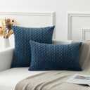 Kevin Textile Pack of 2 Blue Corduroy Decorative Throw Pillow Covers 24x24 Inch Soft Boho Striped Pillow Covers Modern Farmhouse Home Decor for Autumn Sofa Living Room Couch Bed