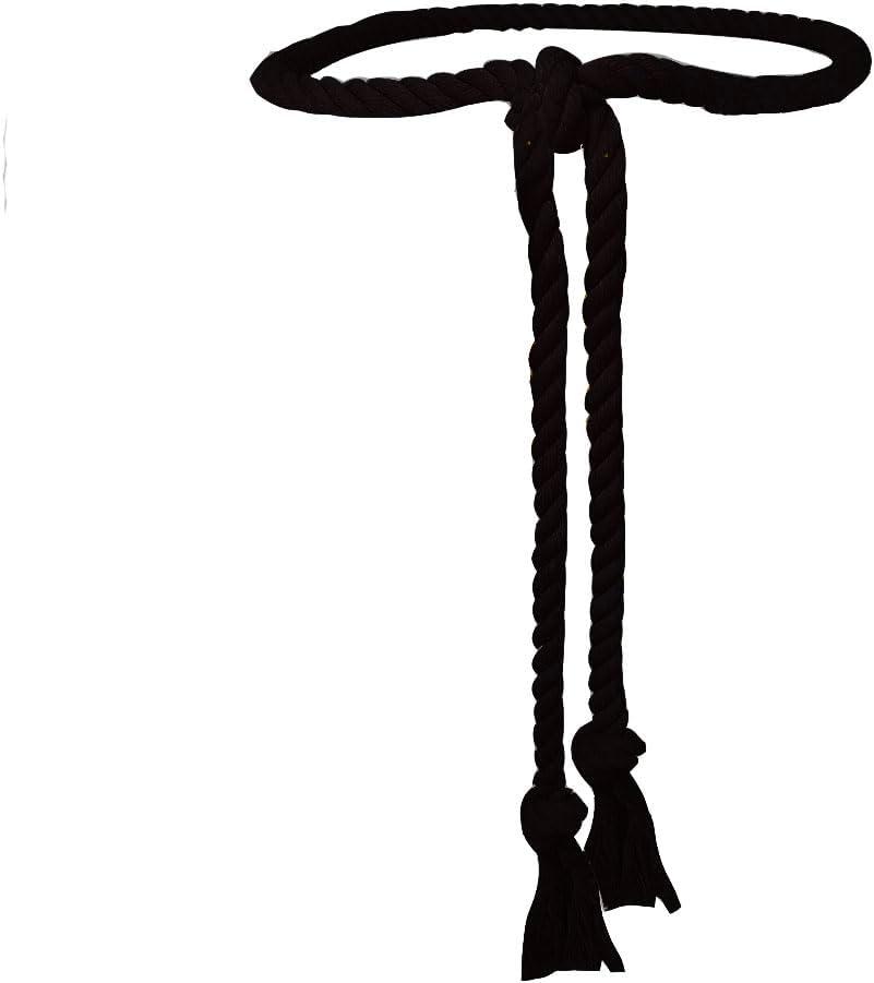 Simple Cotton long Waist Rope Tie Belt Medieval Plus Size For Girl Women Dresses Pants with Tassels Braided Woven (Black)