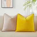JUSPURBET Yellow Luxury Velvet Throw Pillow Covers with Piping 24x24 Inch Set of 2 Washable Accent Cushion Cases for Sofa Bed Home Decor with Hidden Zipper