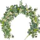 GENMOUS Artificial Eucalyptus Garland, 5.3 Ft Long Greenery Spring Garland with Silver Dollar, Seeds, Lvory Berries for Wedding Arch Farmhouse Mantle Table Runner Centerpiece Home Party Decor