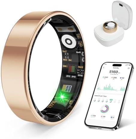 prxxhri Smart Health Ring, Featuring Stress and Sleep Monitoring Functions, Compatible with iOS and Android,Waterproof Fitness Tracker for Women & Men, No Subscription Fee. (Rose Gold, 10)