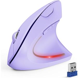 TECKNET Ergonomic Mouse, Wireless Bluetooth Vertical Mouse, 4800 DPI Optical Tracking, 6 Adjustable DPI, Quiet Clicks, 2.4GHz with USB A Receiver, 12 Months Battery, 6 Buttons, Wide Compatibility (Purple)