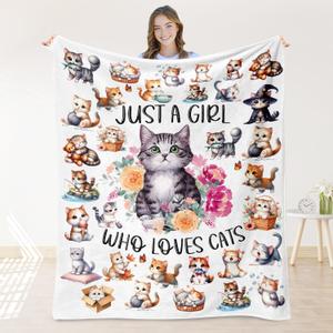 Cat Blanket for Girls, Cat Lover Gifts for Girls, Just A Girl Who Loves Cats Blanket for Couch Bed Room Decor 40"x 50"