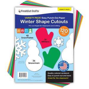 120 piezas de copos de nieve, guantes y mueco de nieve recortados de papel en 2 caras, cartulina hecha en Estados Unidos para manualidades de Navidad, tablones de anuncios, decoracin de aula,