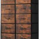 DUMOS Dresser for Bedroom, 10 Storage Drawers, Wide Fabric Closet Chests Organizer Tower Furniture with Wooden Top Metal Frame for Clothes, Guest Room, Living Room, Hallway, Entryway (11.8"D x 31.5"W x 45.6"H (10 Drawers), Brown)