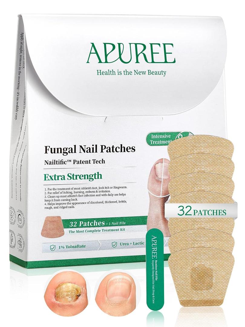 APUREE Fungal Nail Patches Extra Strength: Max 1% Tolnaftate | FSA-HSA | 8H Overnight Toenail Treatment |Repair For Discolored Yellow Brittle Damage Nails| Restores Healthy Appearance| 32 Patch