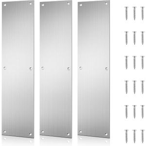 3Pcs Push Door Plate 15x3.5" Stainless Steel Door Push Plate Door Kick Plate,Brushed Doorplate Door Proection Metal Plate with 12 Screws for Door Interior Exterior Accessories (Silver)