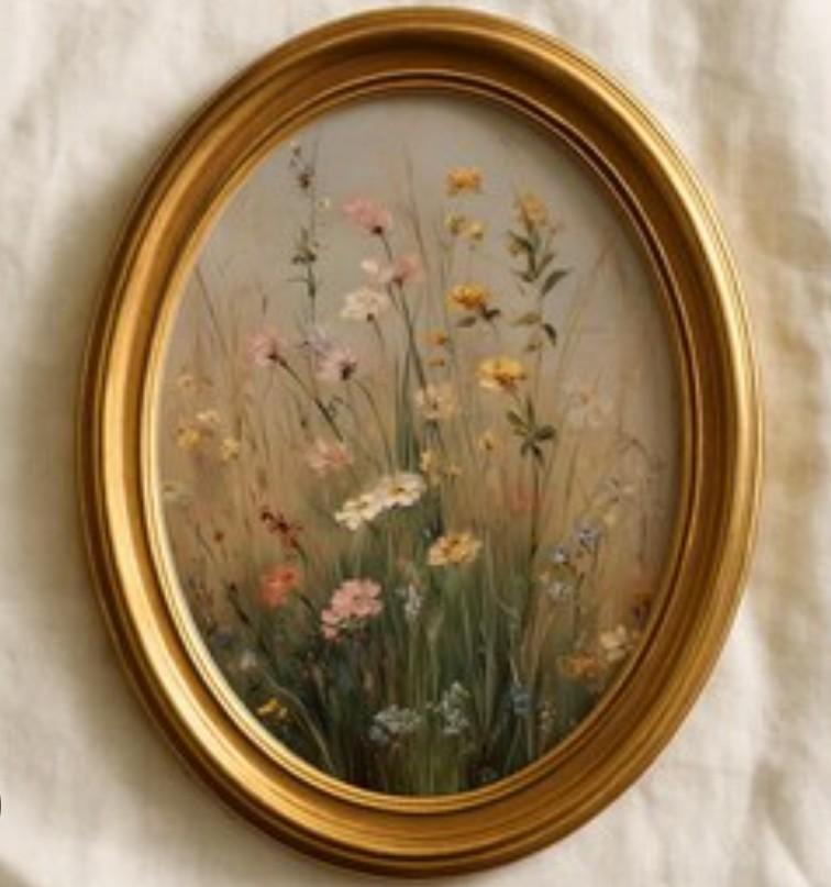 Hxlac Vintage Spring Flower Oval Wall Art Framed,